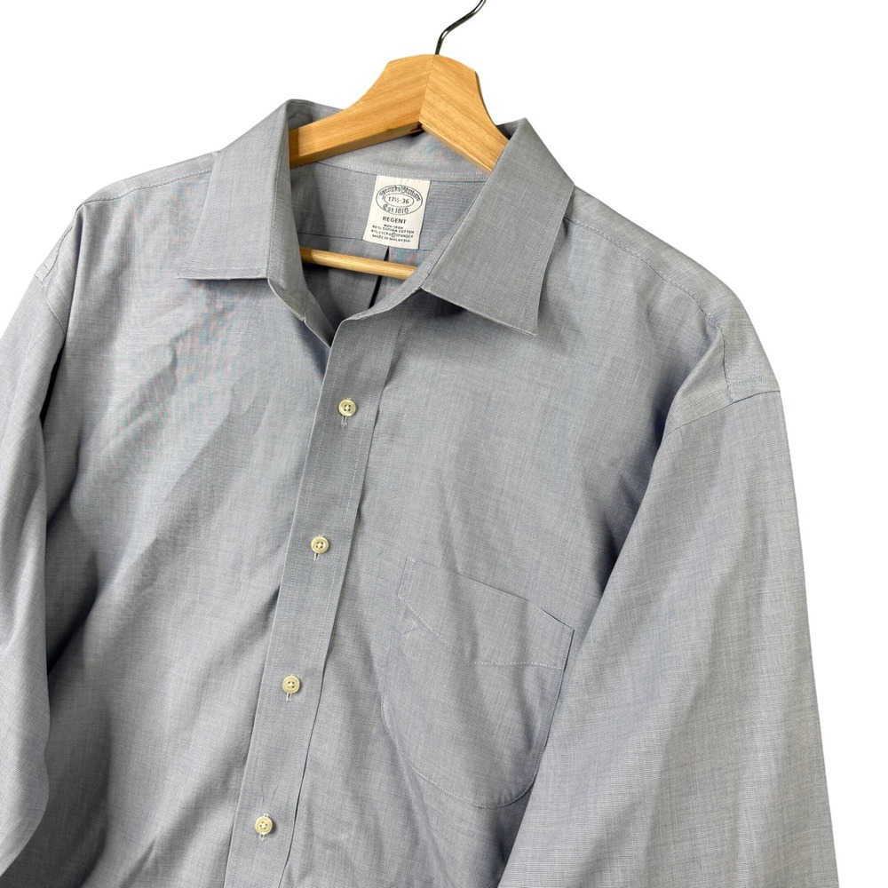 Brooks‎ Brothers Regent Non-Iron Supima Cotton Dress Shirt Blue 17.5 36 Monogram